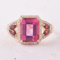 3.80 Ct Octagon Pink Topaz 9K Gold Ring