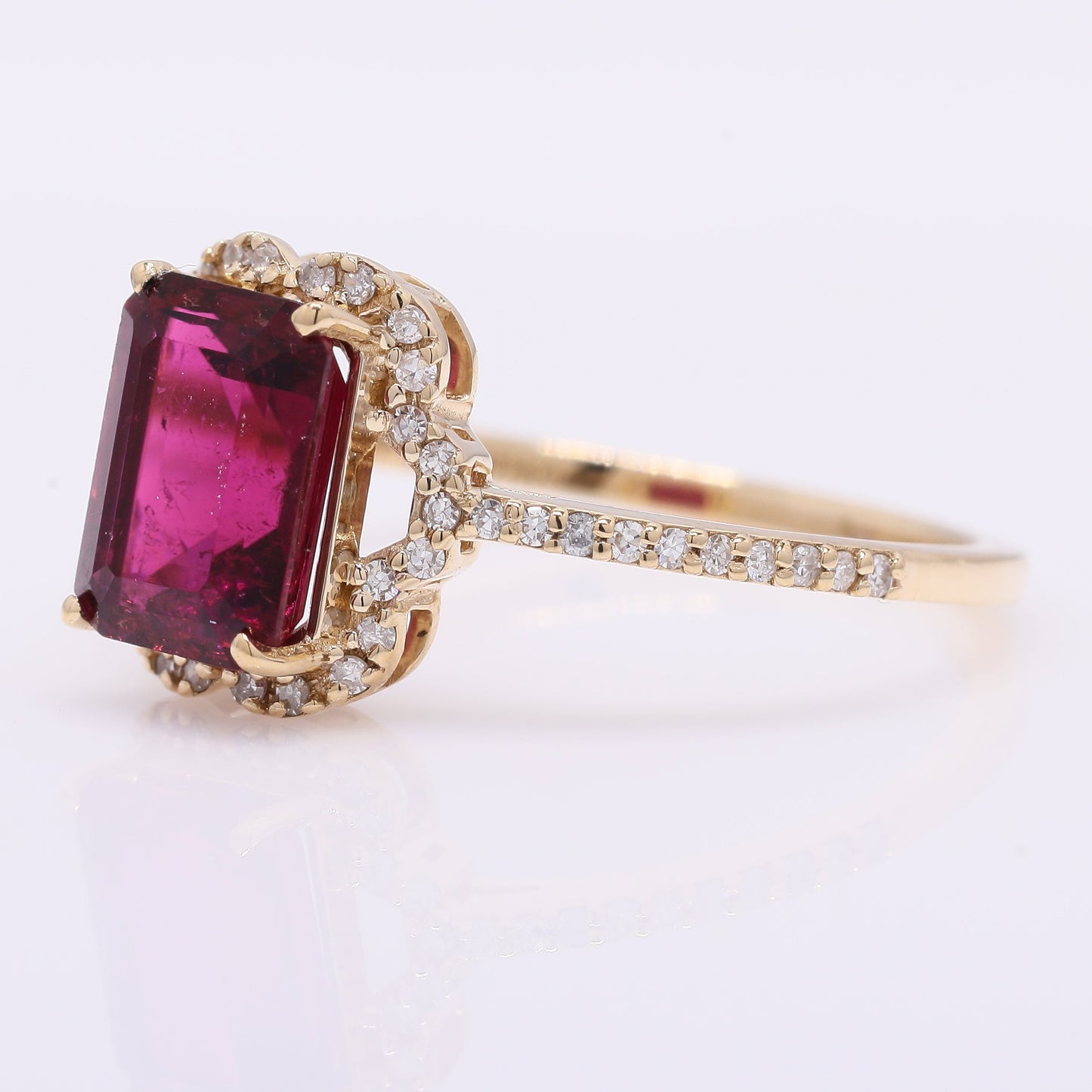 1.86 Ct Octagon Step Cut Natural Rubellite 14K Gold Ring