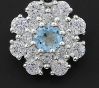 1.87 Ct Round Blue Topaz, Cubic Zirconia 925 Sterling Silver Pendant