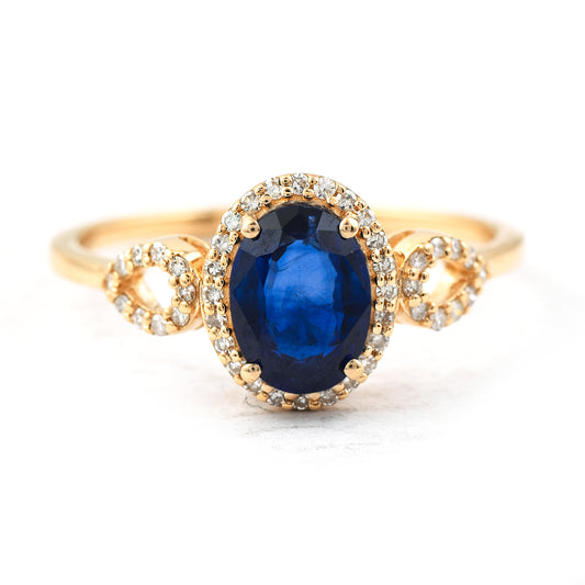 1.42 Ct Oval Mixed Cut Natural Sapphire 14K Gold Ring