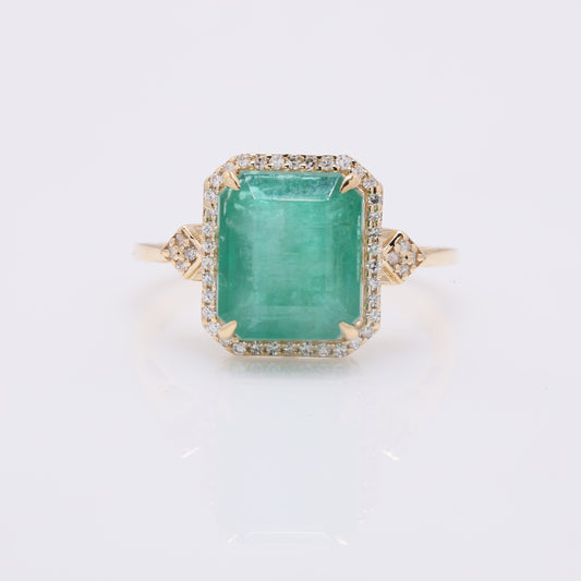 4.61 Ct Octagon Step Cut Natural Emerald 14K Gold Ring