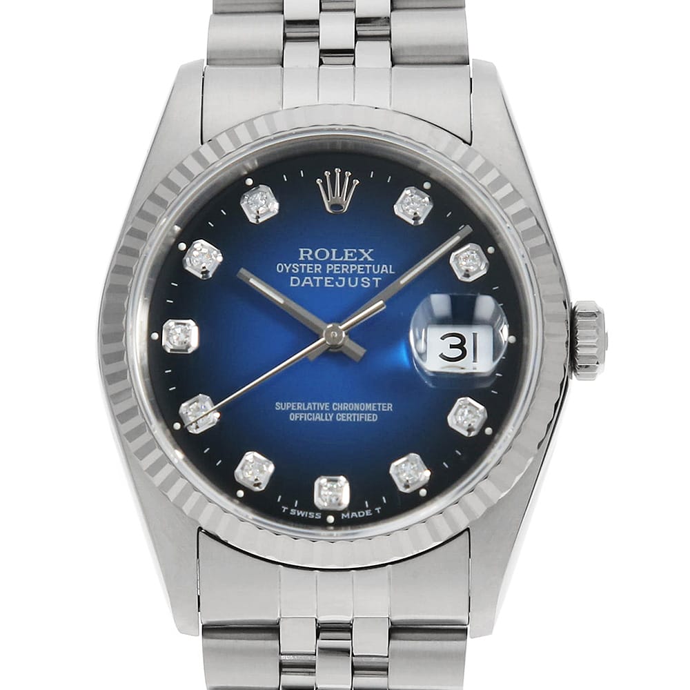 Pre-owned Rolex Datejust 16234G with 10 Diamonds, Blue Gradient, W Serial, Men's