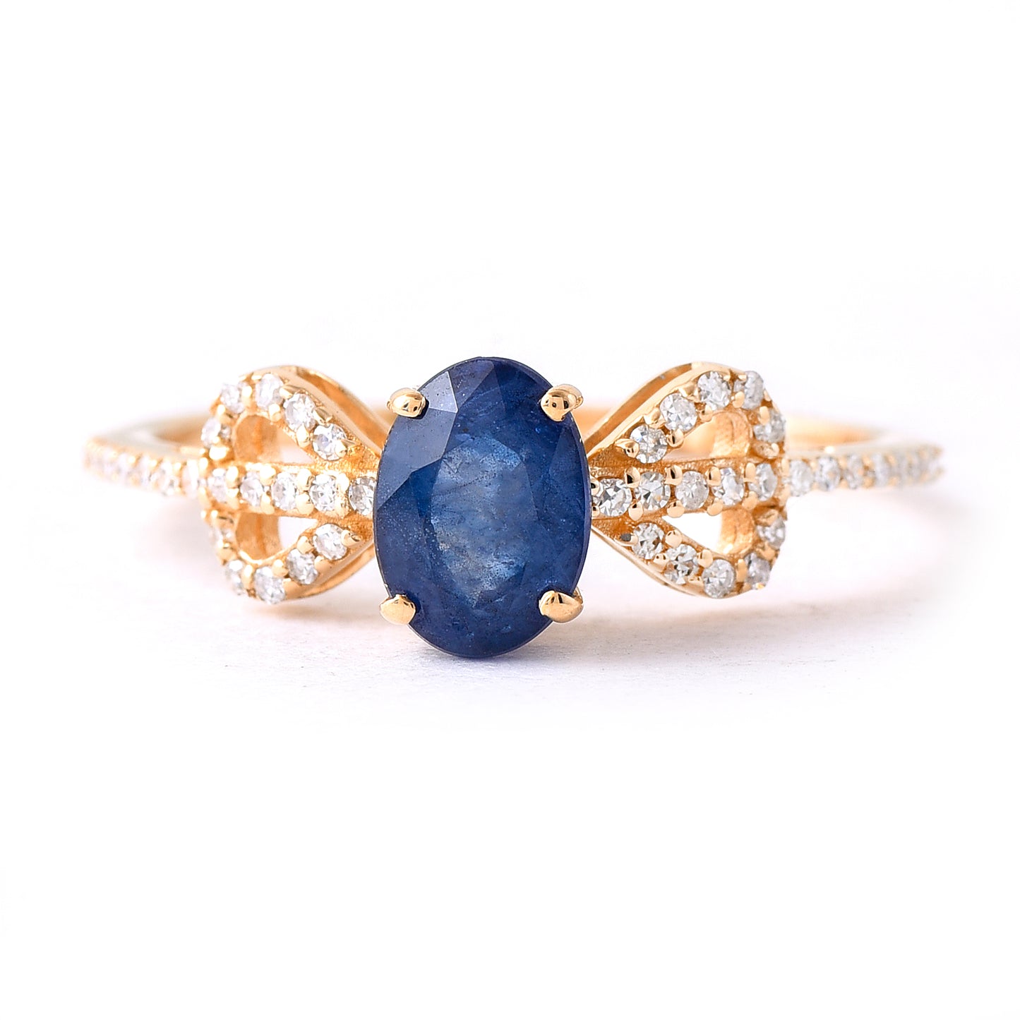 1.43 Ct Oval Mixed Cut Natural Sapphire 14K Gold Ring
