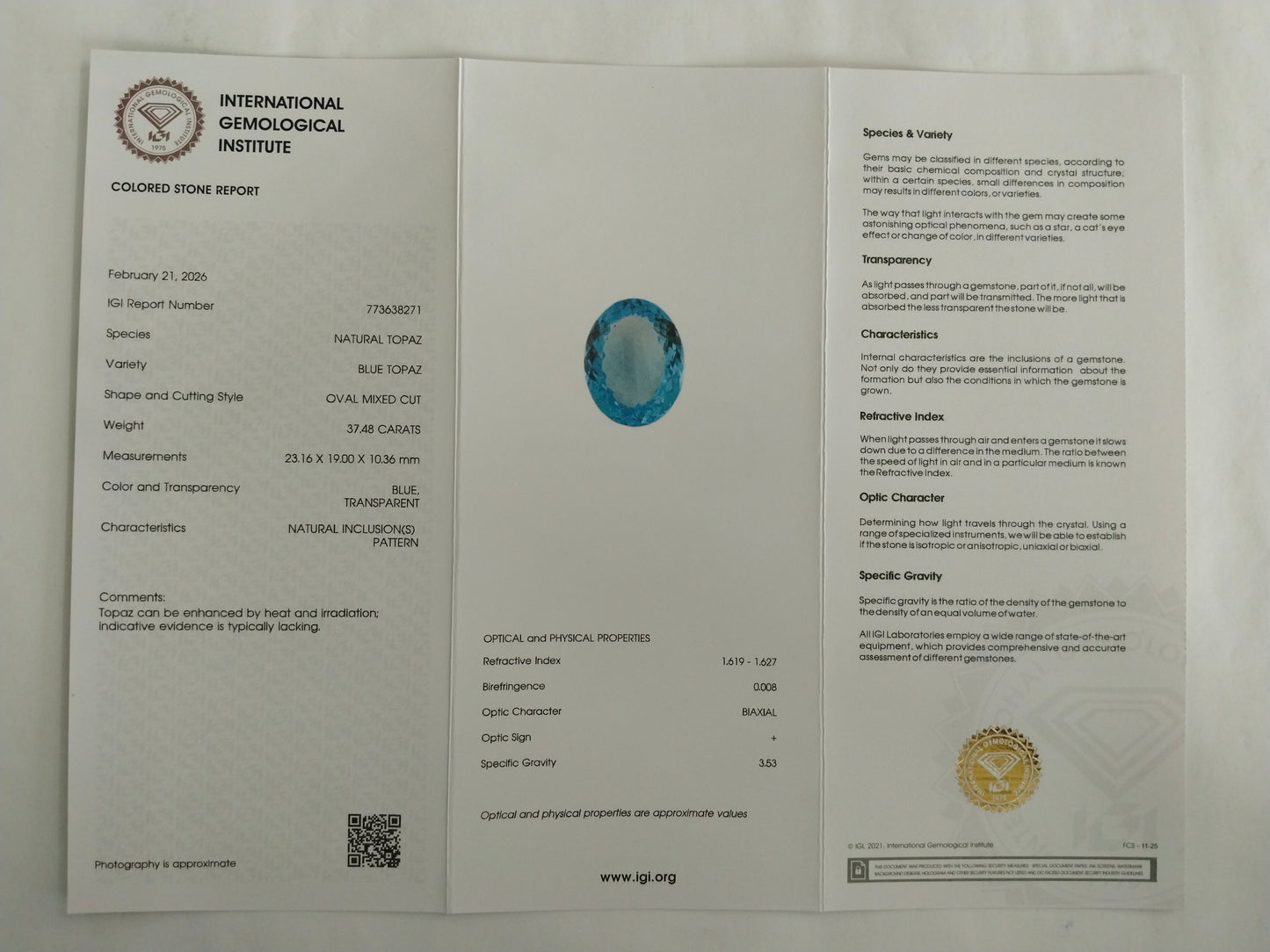 37.48 Natural Blue Topaz Oval Mixed Cut Gemstone
