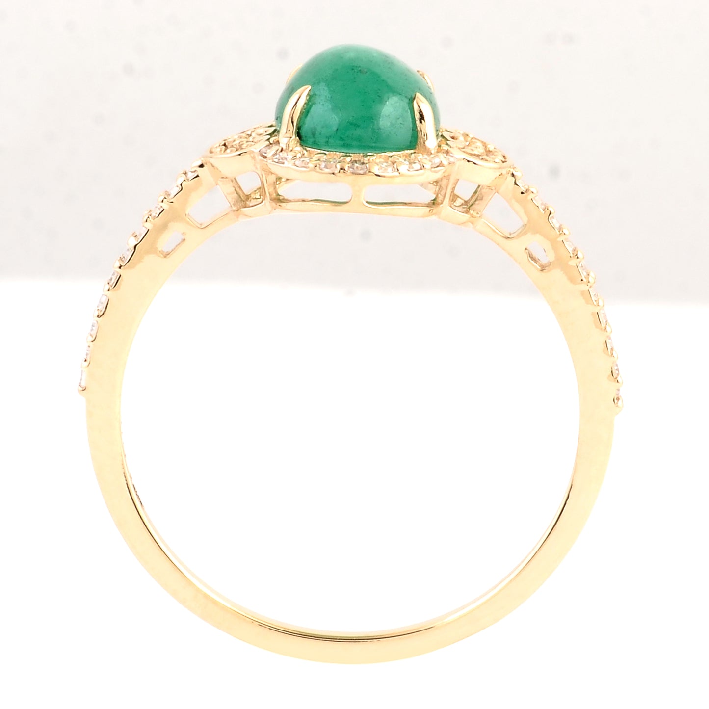 1.62 Ct Oval Cabochon Natural Beryl Emerald 14K Gold Ring