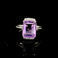 3.53 Ct Octagon Amethyst, White Zircon 925 Sterling Silver Ring