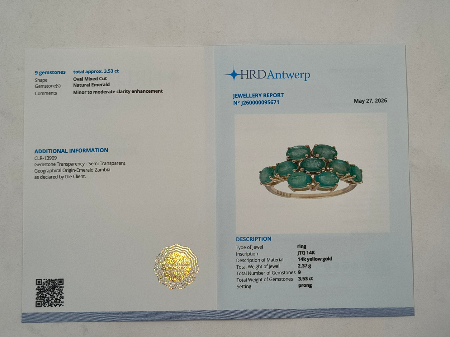 3.53 Ct Oval Mixed Cut Natural Emerald 14K Gold Ring