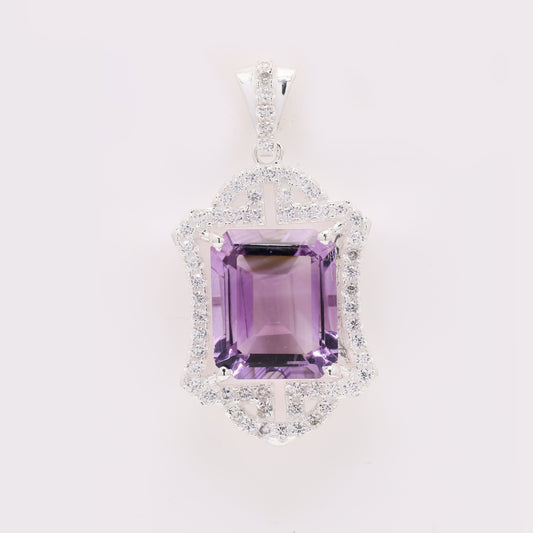 6.28 Ct Octagon Amethyst 925 Silver Pendant