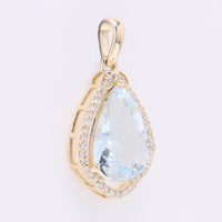 2.55 Ct Pear Mixed Cut Natural Aquamarine 14K Gold Pendant