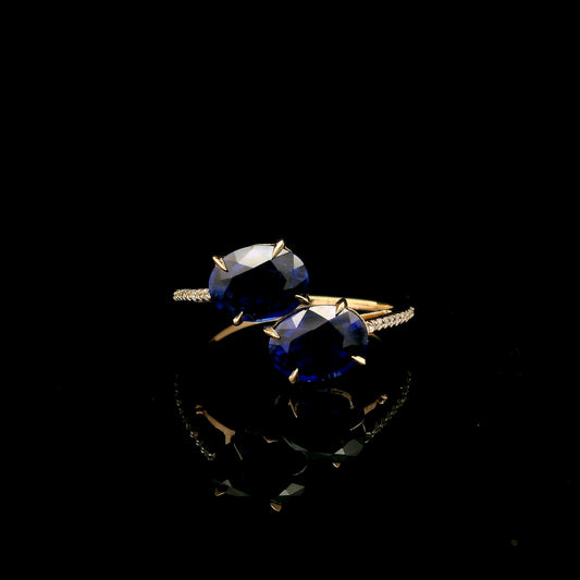 3.30 Ct Oval Mixed Cut Lab Grown Sapphire 14K Gold Ring