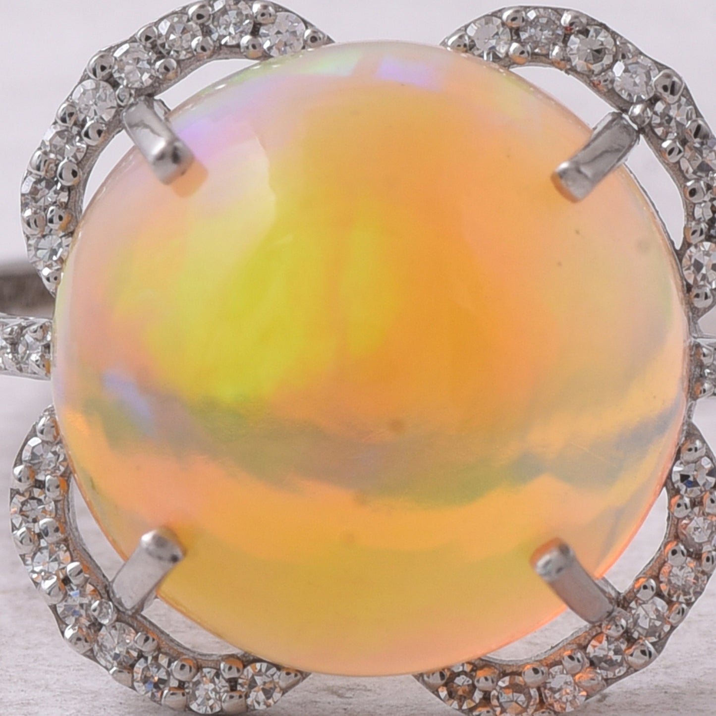 5.04 Ct Round Cabochon Cut Natural Opal 950 Platinum Ring