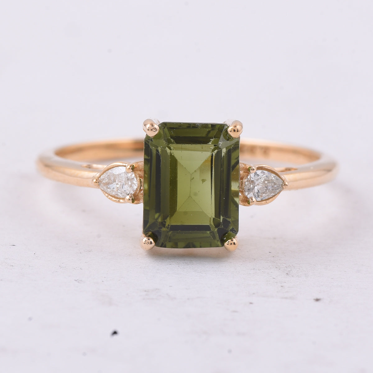 1.69 Ct Octagon Step Cut Natural Green Tourmaline 14K Gold Ring