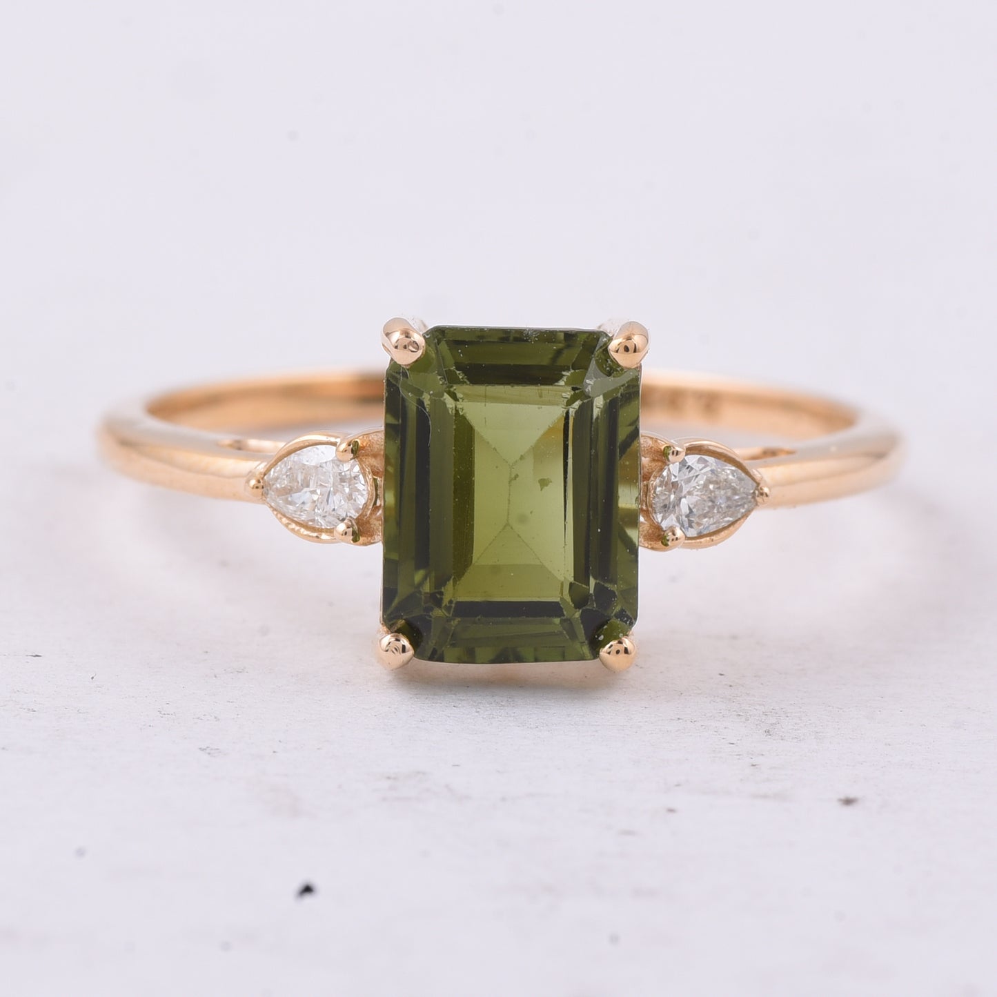 1.69 Ct Octagon Step Cut Natural Green Tourmaline 14K Gold Ring