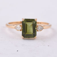 1.69 Ct Octagon Step Cut Natural Green Tourmaline 14K Gold Ring