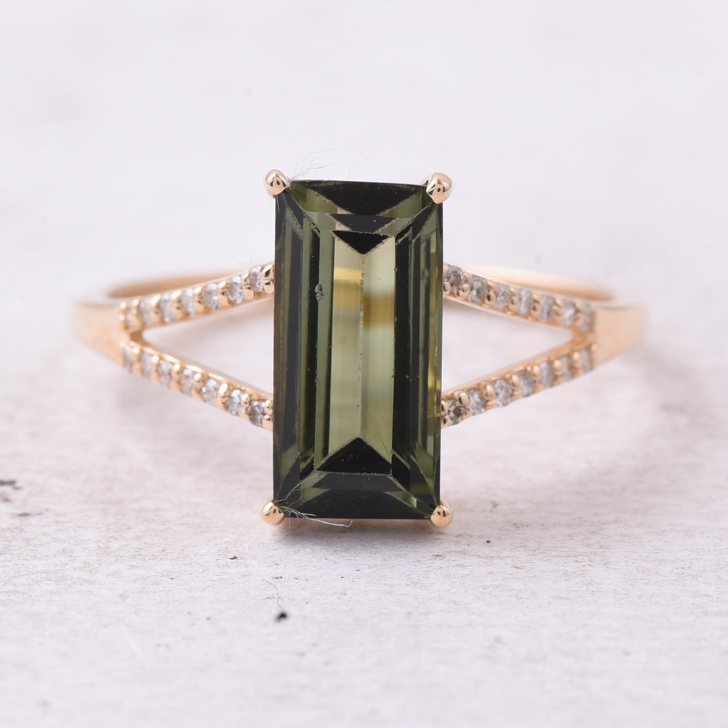 2.35 Ct Rectangle Step Cut Natural Green Tourmaline 14K Gold Ring