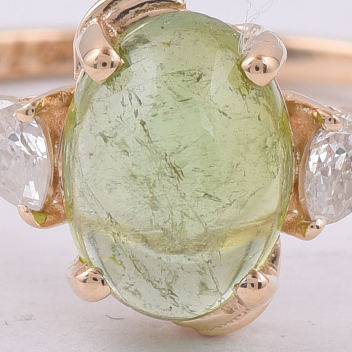 1.63 Ct Oval Cabochon Cut Natural Green Tourmaline 14K Gold Ring