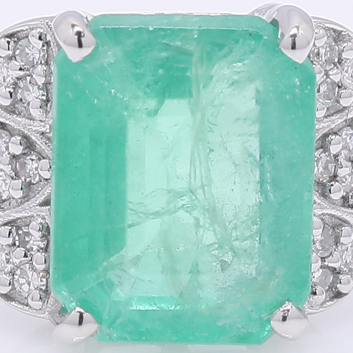 2.12 Ct Octagon Step Cut Natural Emerald 950 Platinum Ring