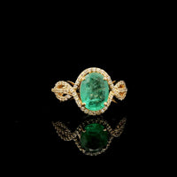 1.45 Ct Oval Mixed Cut Natural Emerald 14K Gold Ring