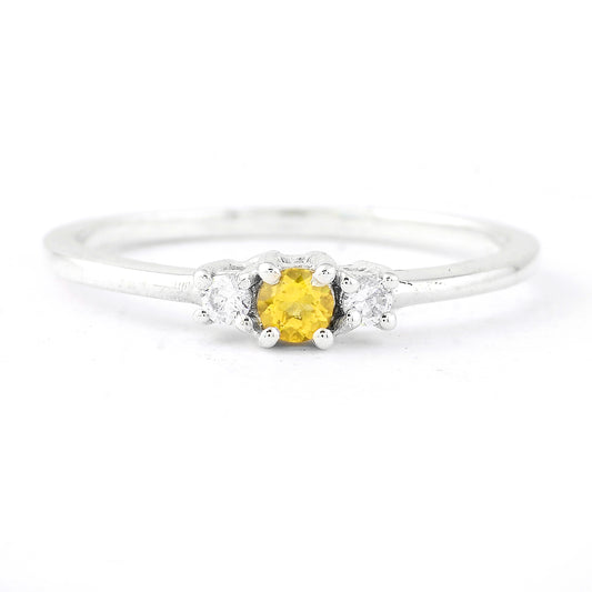 0.22 Ct Round Citrine, Cubic Zirconia, 925 Sterling Silver Ring