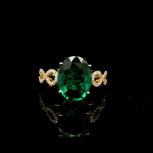 3.99 Ct Oval Mixed Cut Lab Grown Emerald 14K Gold Ring