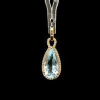 2.71 Ct Pear Mixed Cut Natural Aquamarine 14K Gold Pendant