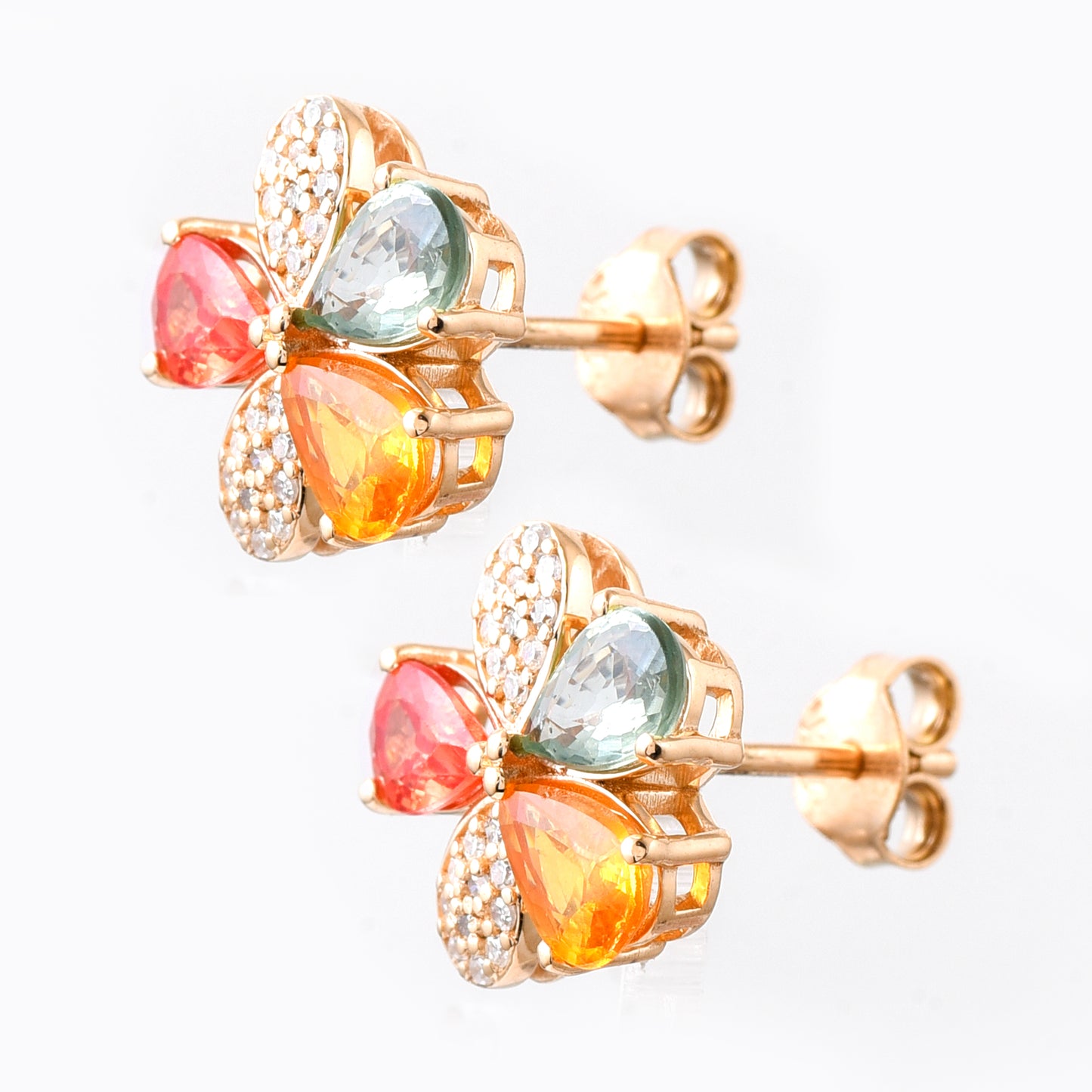 2.79 Ct Pear Mixed Cut Natural Multi-Coloured Sapphire 14K Gold Earrings
