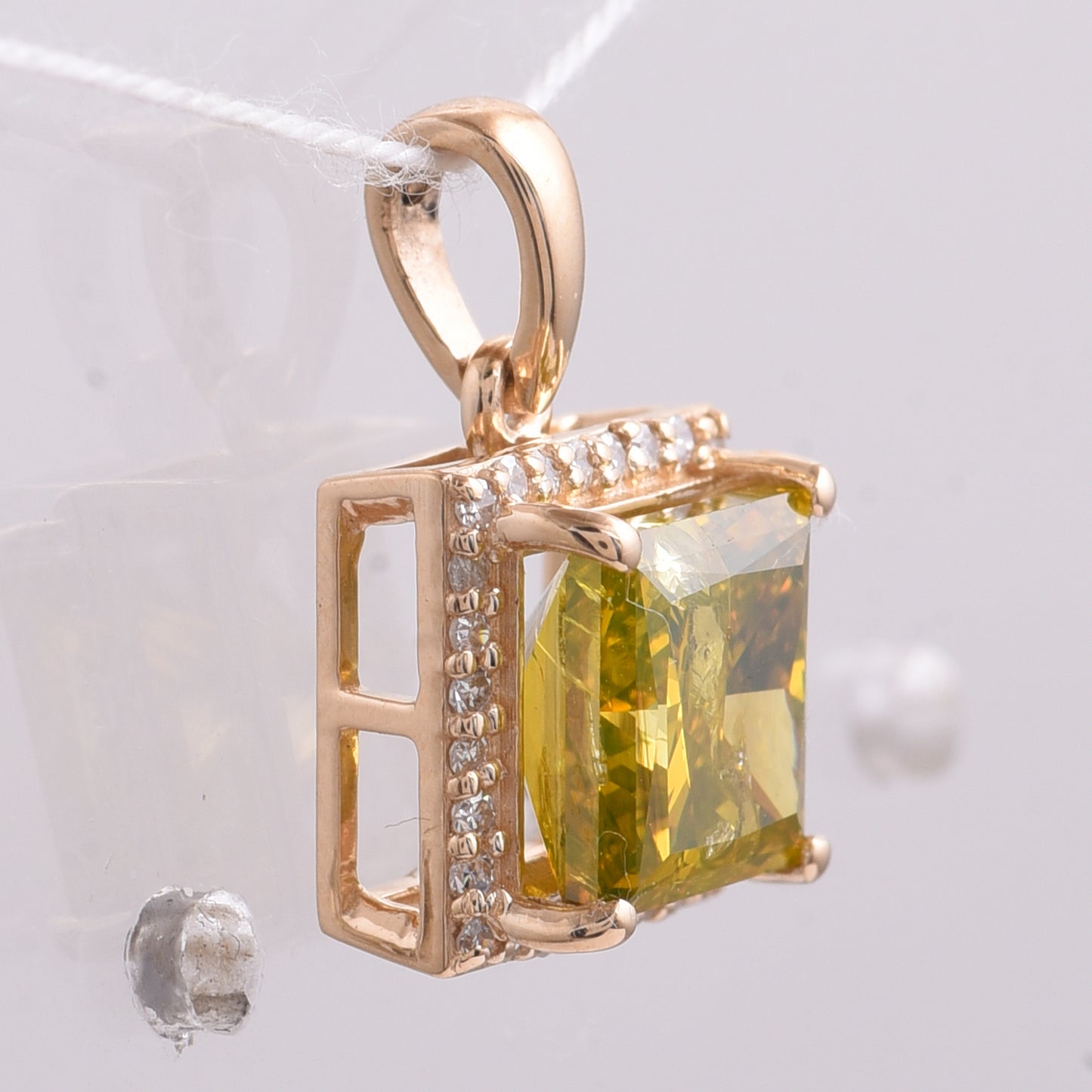 2.08 Ct Square Yellow Diamond 14K Gold Pendant