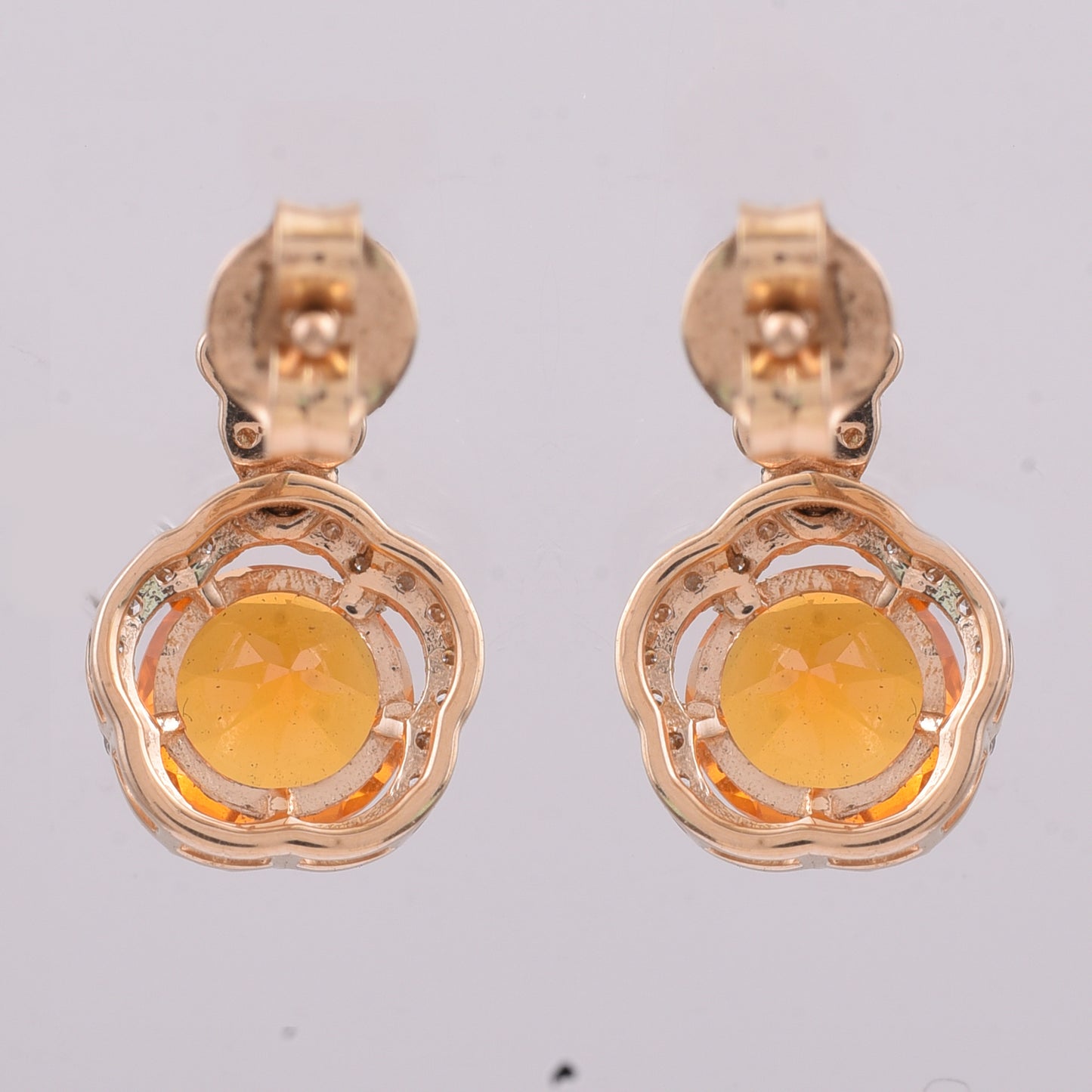 1.26 Ct Round Mixed Cut Natural Fire Opal 14K Gold Earrings