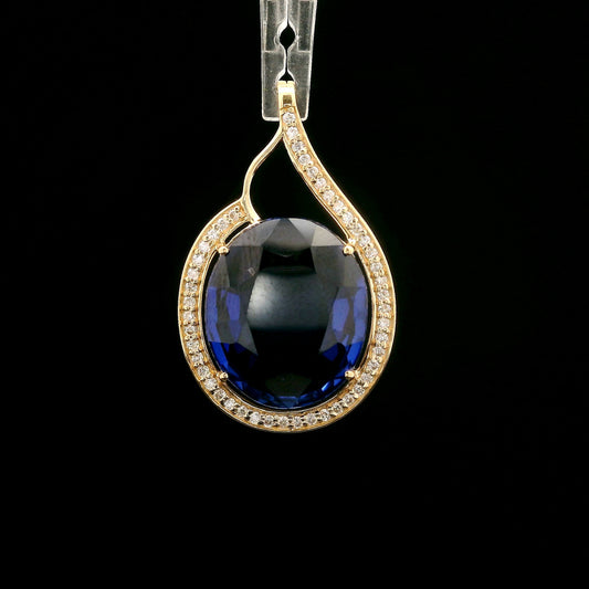 8.94 Ct Oval Mixed Cut Lab Grown Sapphire 14K Gold Pendant