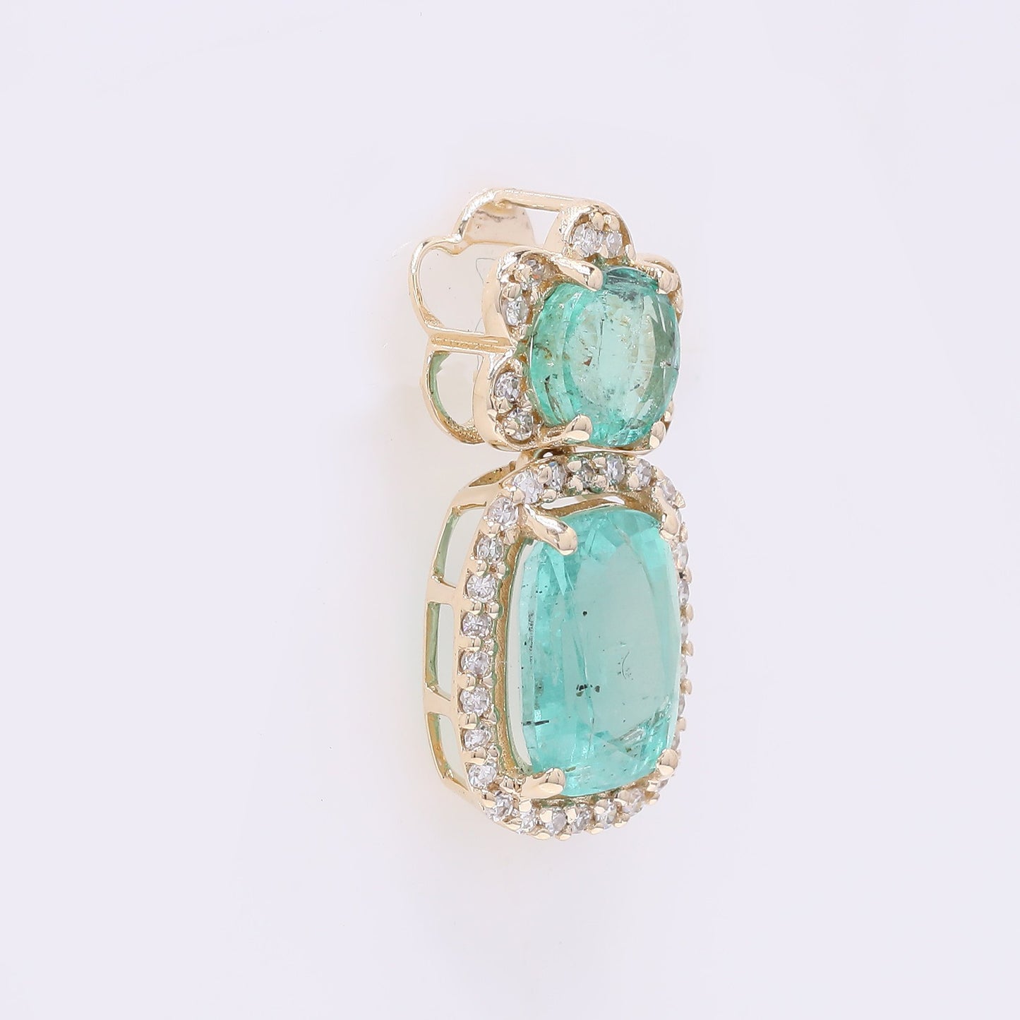 1.90 Ct Cushion Mixed Cut Natural Emerald 14K Gold Pendant