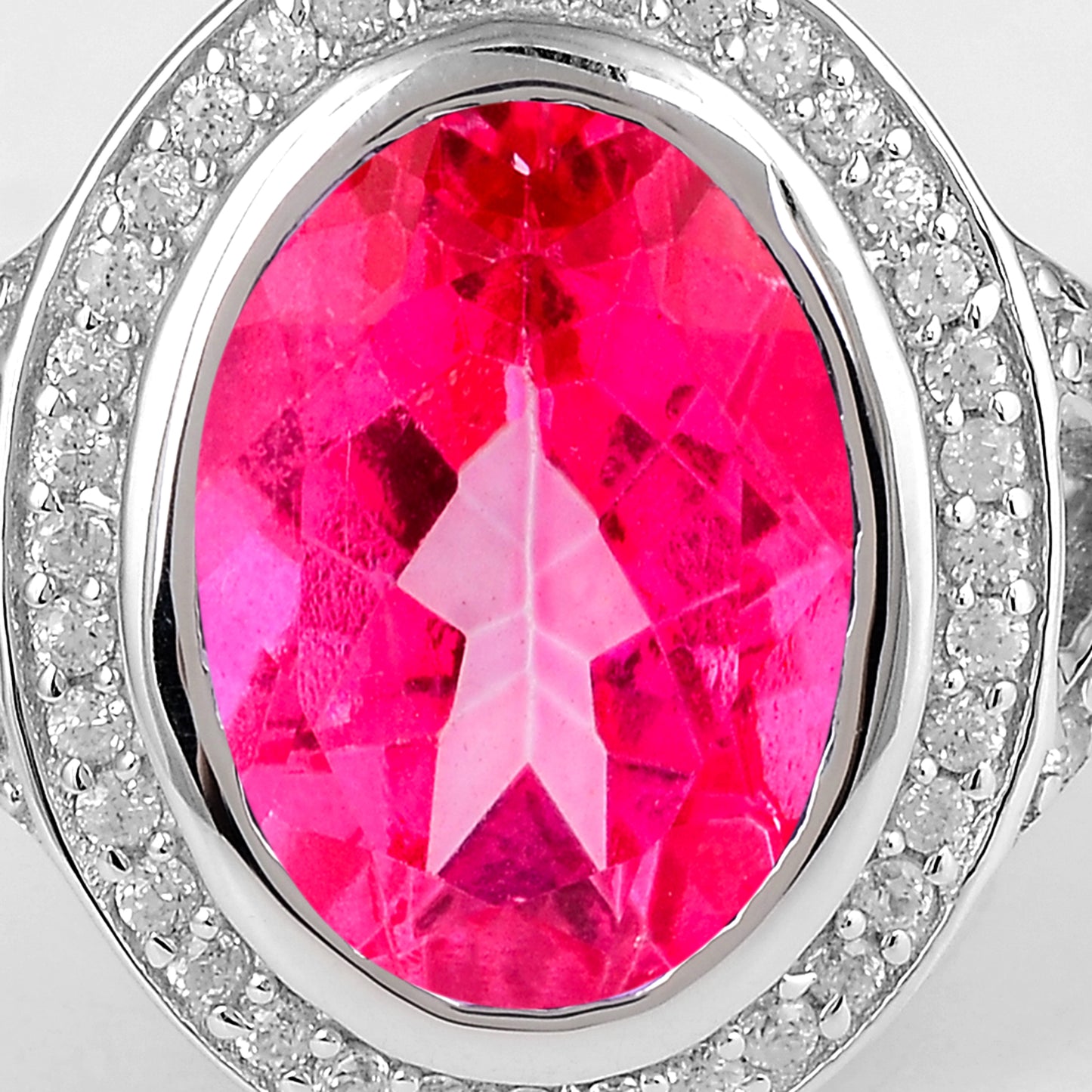 8.02 Ct Oval Pink Topaz, Cubic Zirconia, 925 Sterling Silver Ring