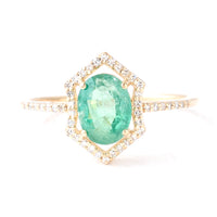 1.18 Ct Oval Mixed Cut Natural Beryl Emerald 14K Gold Ring