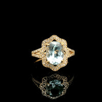 1.83 Ct Oval Mixed Cut Natural Aquamarine 14K Gold Ring