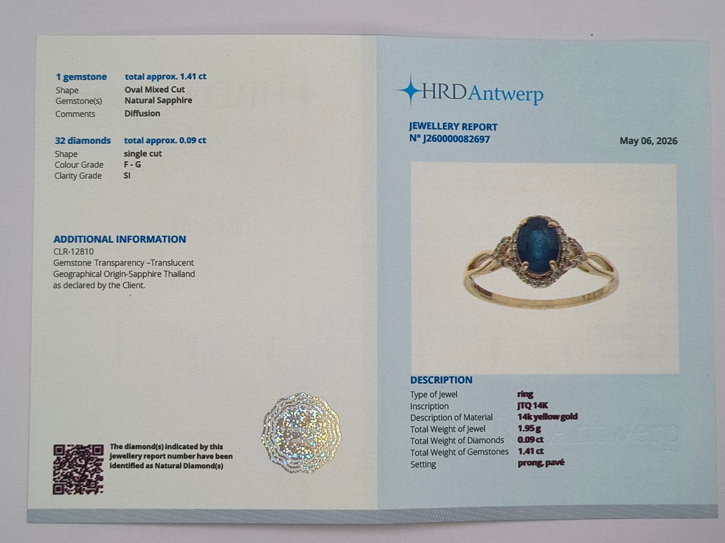 1.50 Ct Oval Mixed Cut Natural Sapphire 14K Gold Ring