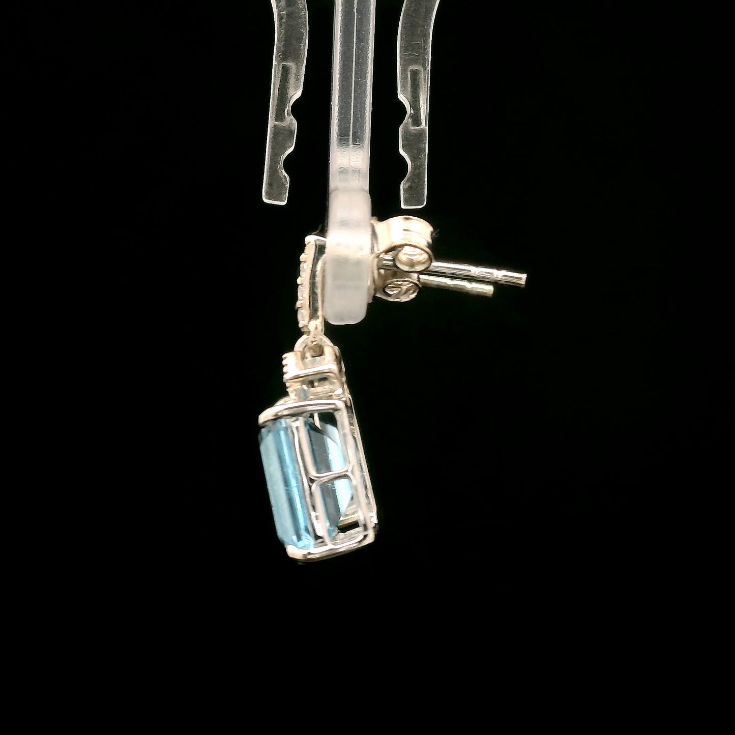 5.90 Ct Octagon Blue Topaz, White Zircon 925 Sterling Silver Earrings