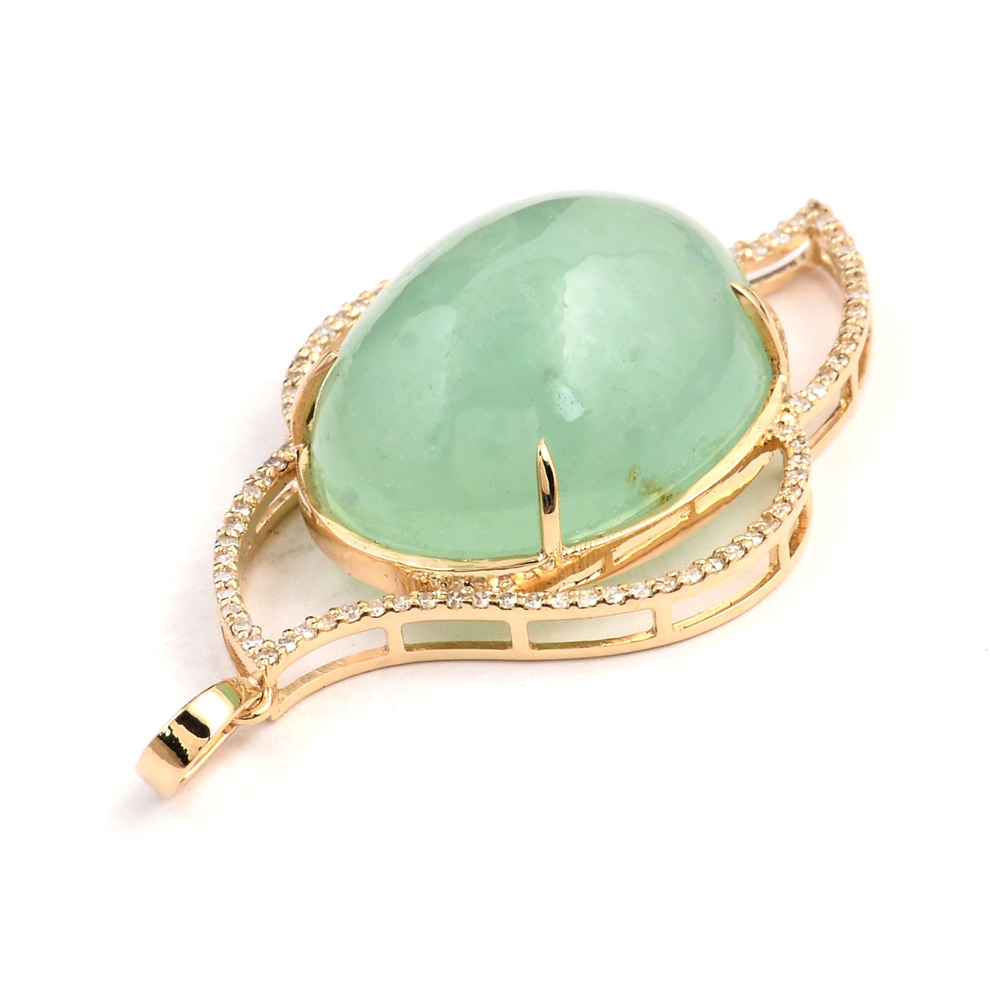 22.69 Ct Oval Cabochon Natural Beryl Emerald 14K Gold Pendant