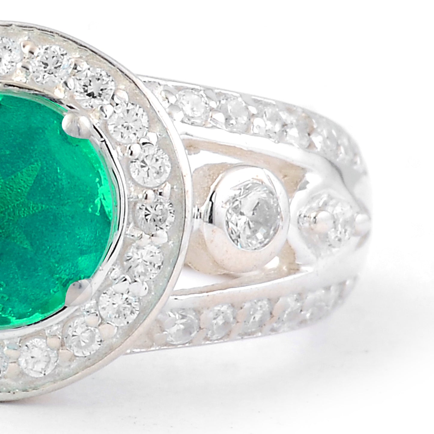 1.84 Ct Round Green Topaz, Cubic Zirconia 925 Sterling Silver Ring