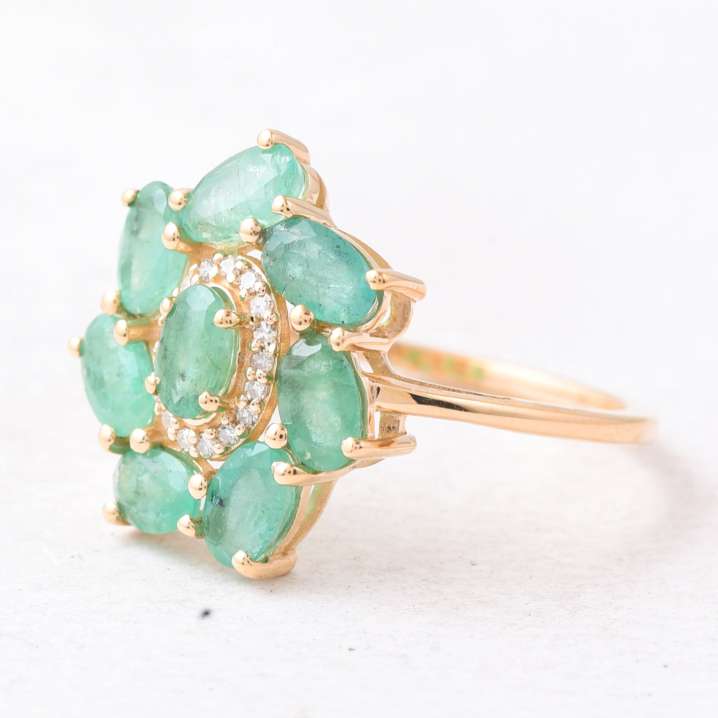 3.01 Ct Oval Mixed Cut Natural Emerald 14K Gold Ring