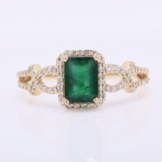1.22 Ct Octagon Step Cut Natural Emerald 14K Gold Ring