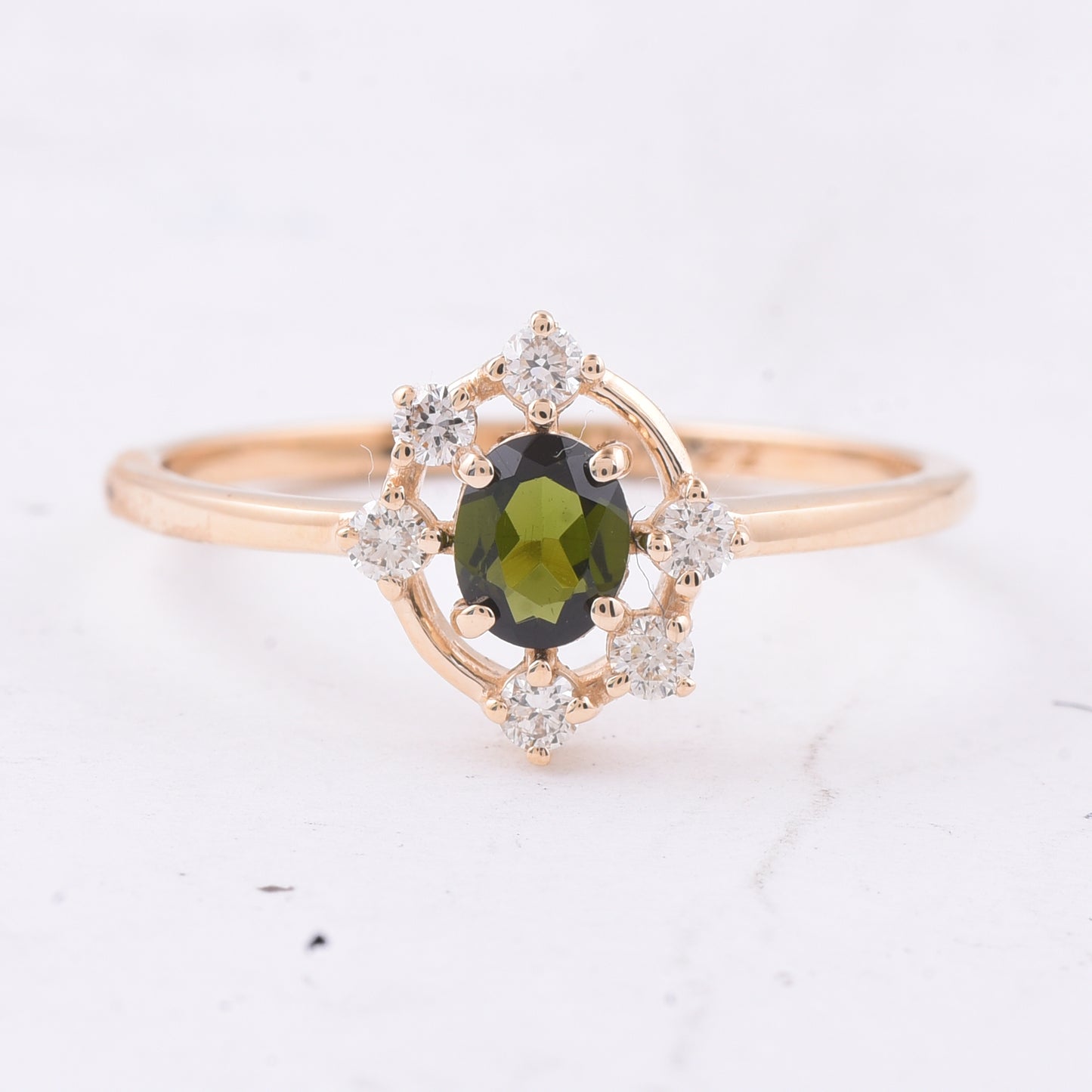 0.44 Ct Oval Natural Green Tourmaline 14K Gold Ring