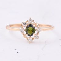 0.44 Ct Oval Natural Green Tourmaline 14K Gold Ring