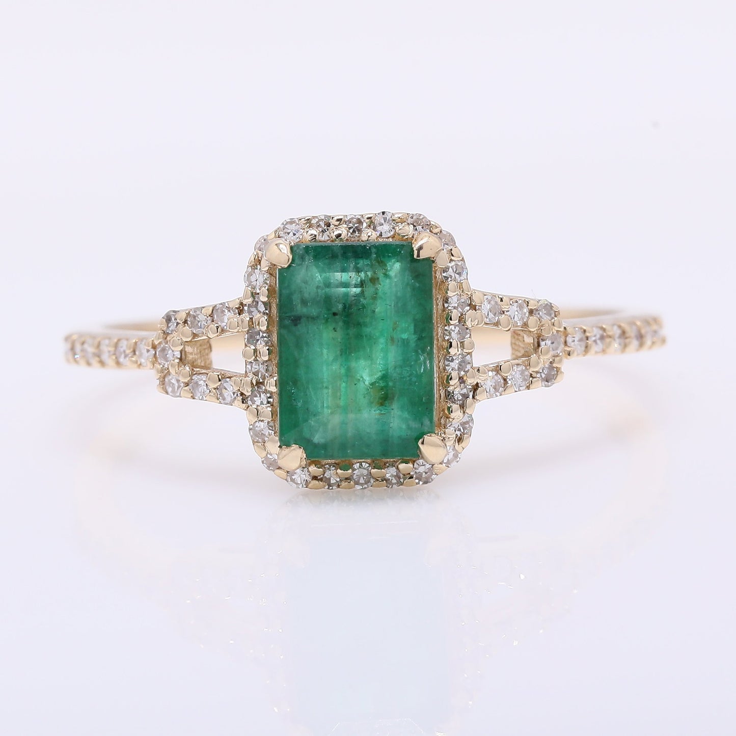 1.13 Ct Octagon Step Cut Natural Emerald 14K Gold Ring