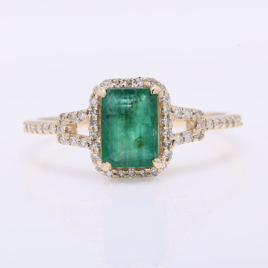 1.13 Ct Octagon Step Cut Natural Emerald 14K Gold Ring