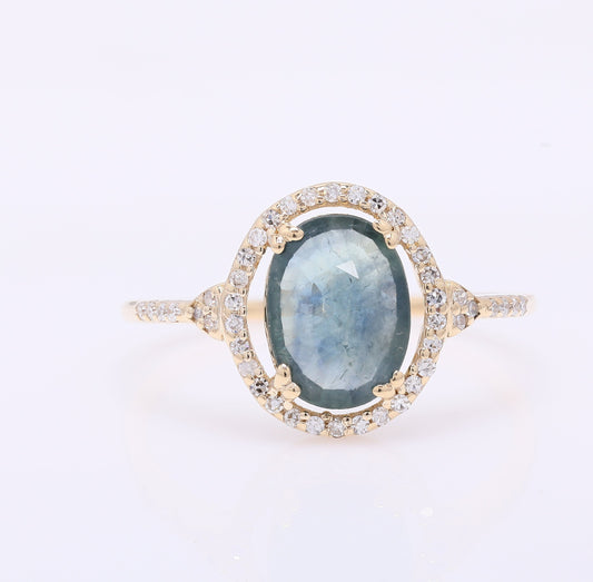 1.57 Ct Oval Mixed Cut Natural Sapphire 14K Gold Ring
