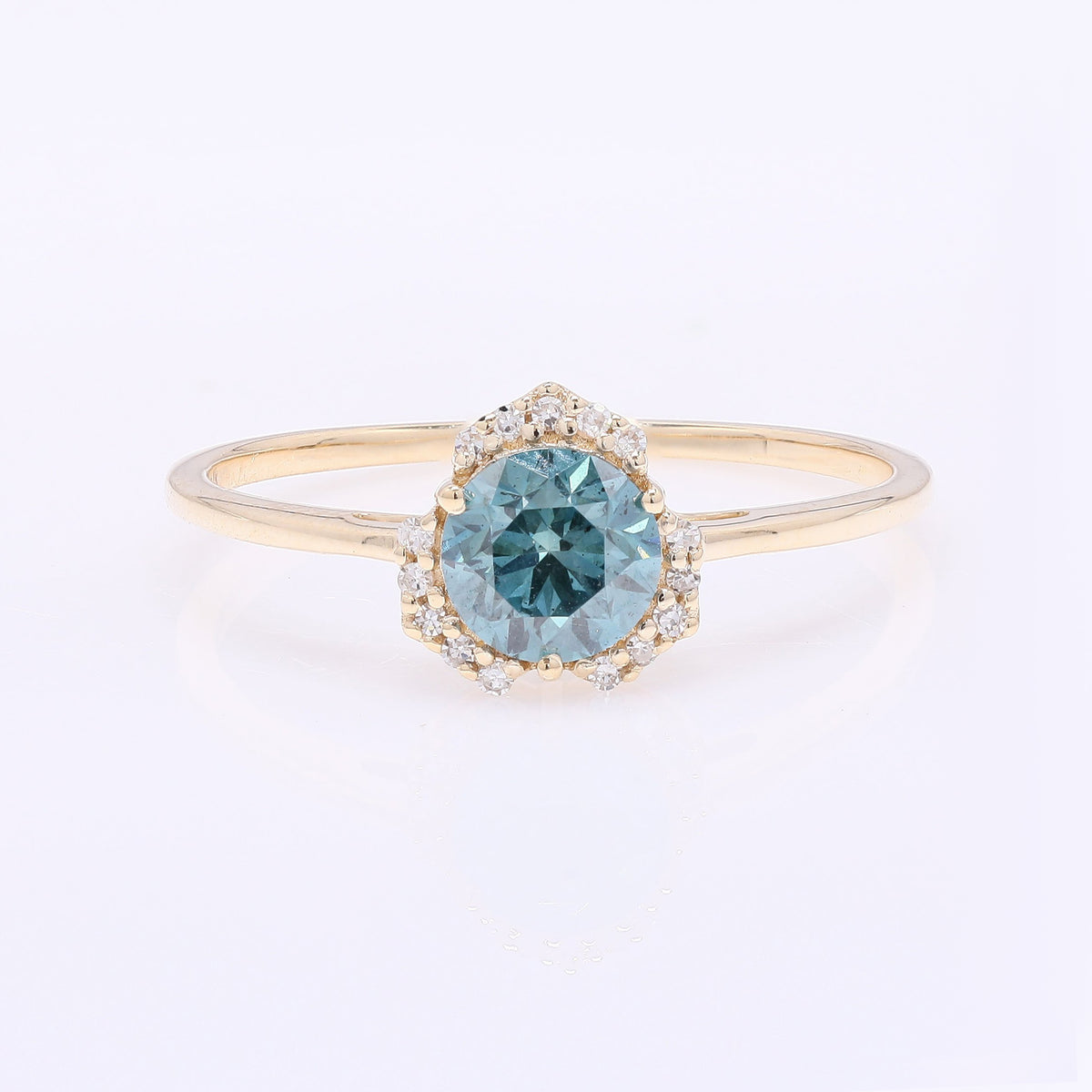 0.74 Ct Round Blue Diamond 14K Gold Ring