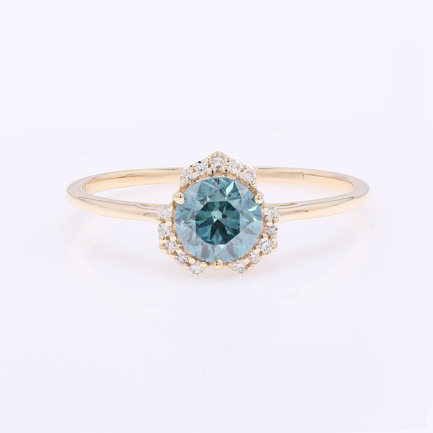 0.74 Ct Round Blue Diamond 14K Gold Ring