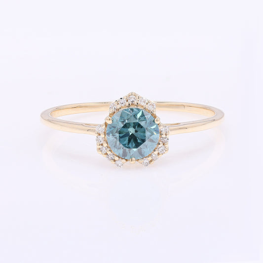 0.74 Ct Round Blue Diamond 14K Gold Ring