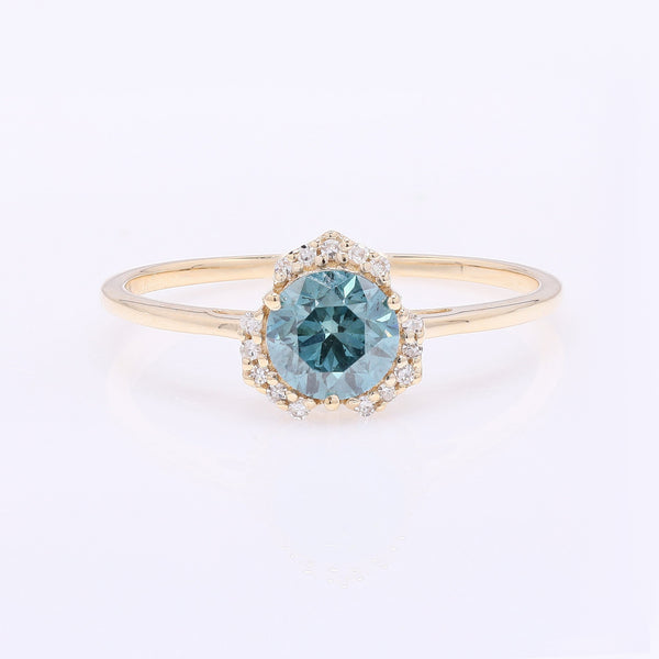 0.74 Ct Round Blue Diamond 14K Gold Ring
