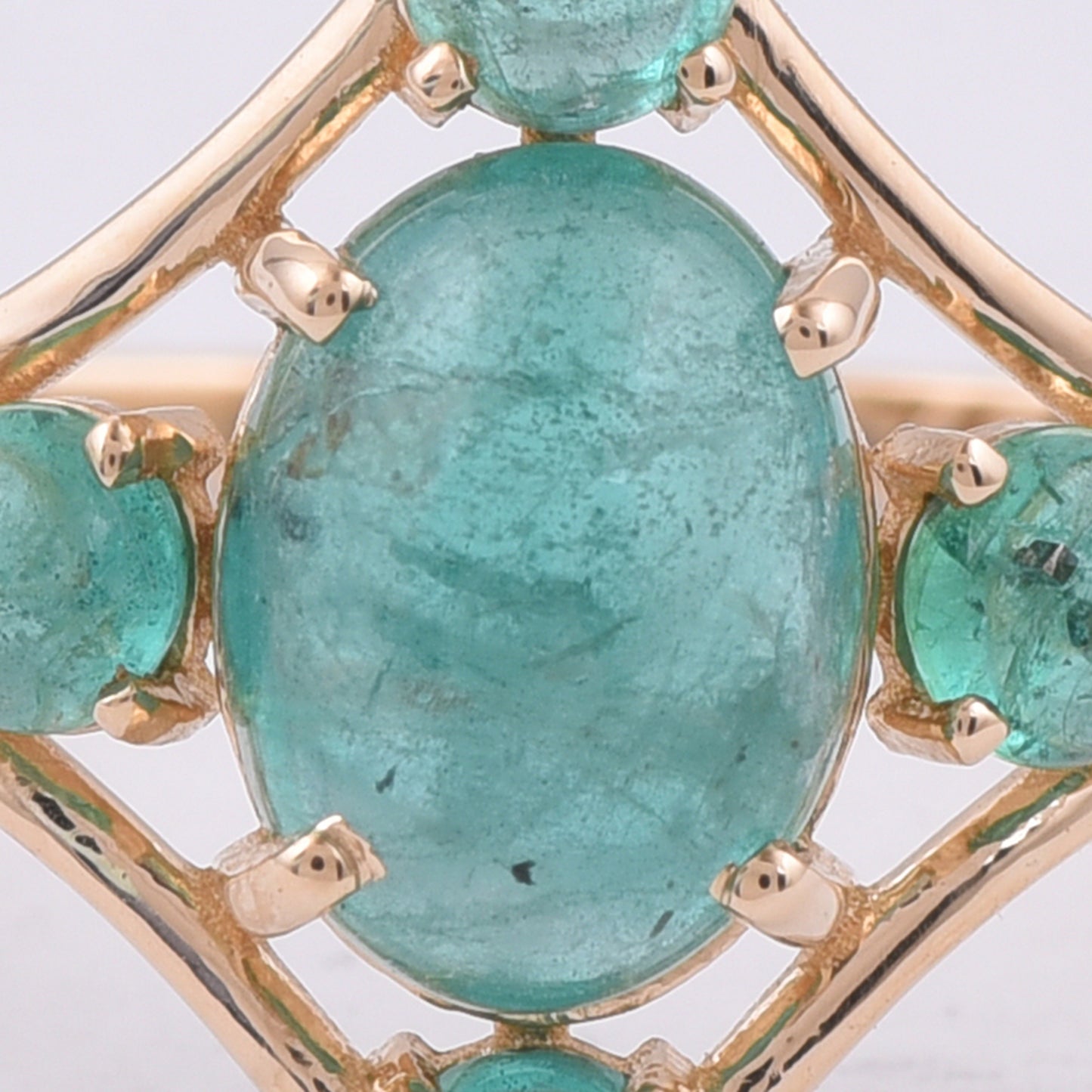 2.00 Ct Oval Cabochon Cut, Round Cabochon Cut Natural Emerald 14K Gold Ring