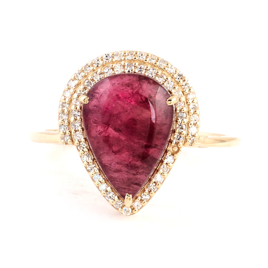 4.62 Ct Pear Cabochon Natural Tourmaline 14K Gold Ring